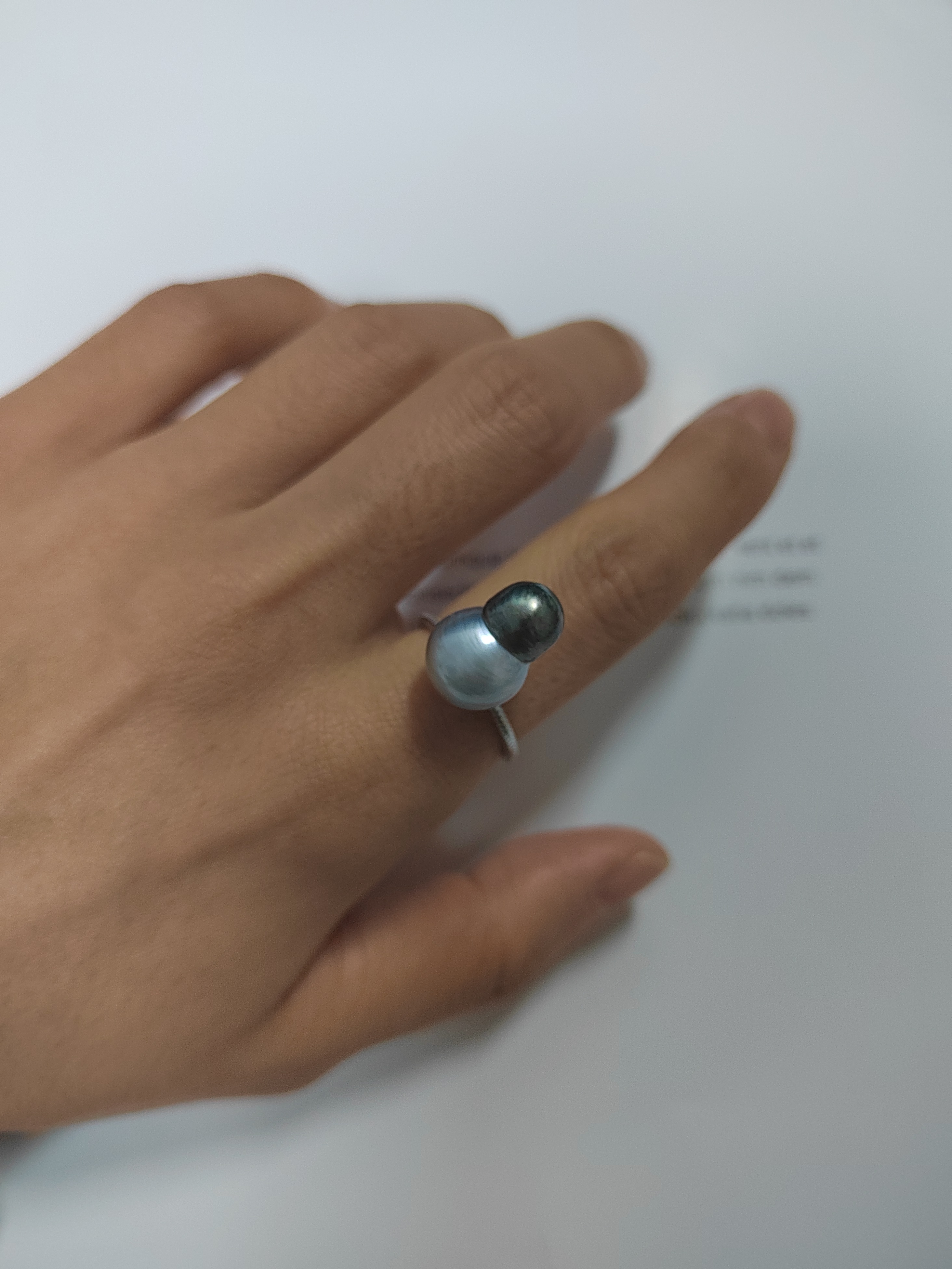 天然海水大溪地巴洛克珍珠戒指纯银戒指开口调节