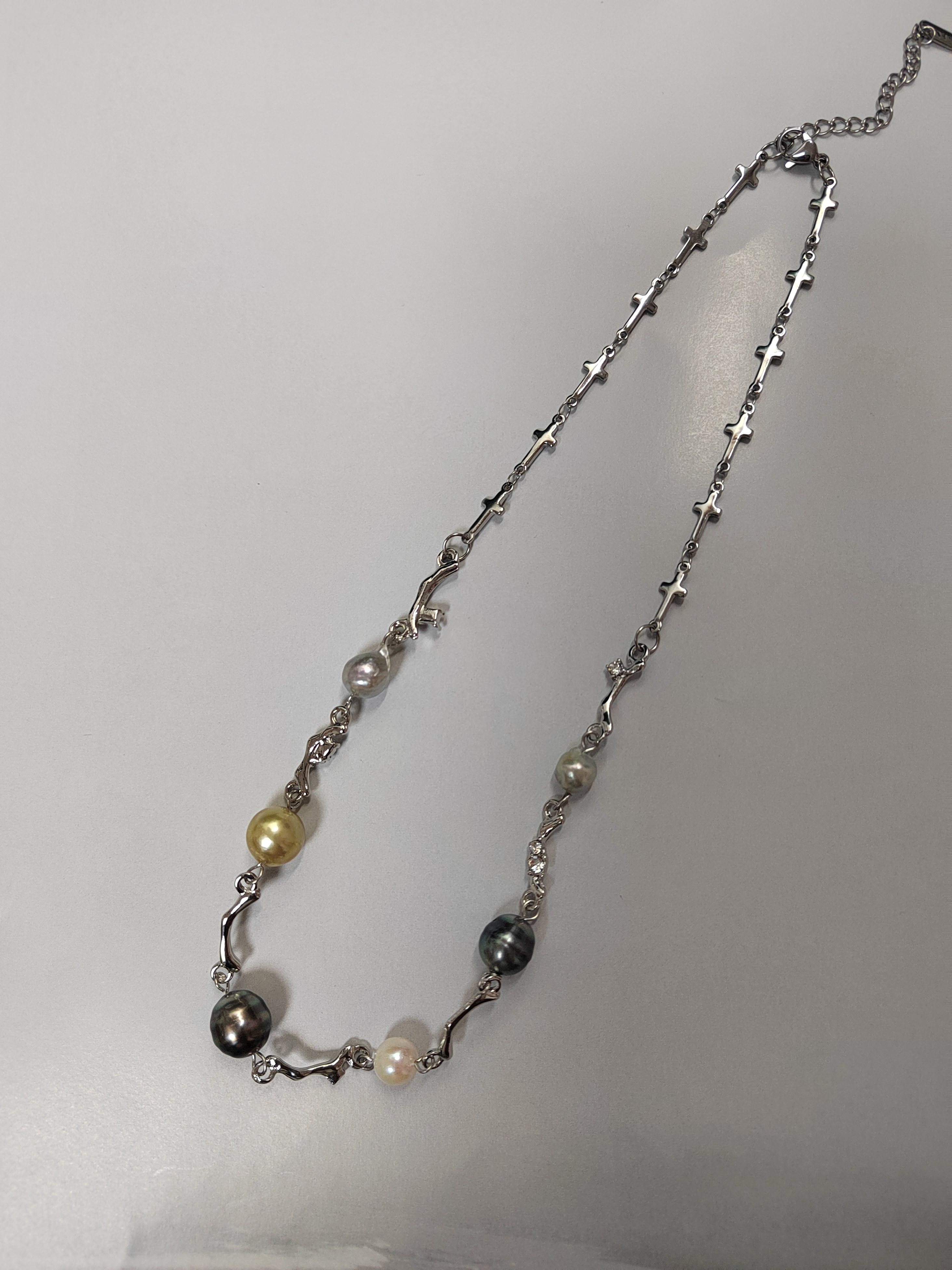 天然海水大溪地金珠真多麻巴洛克珍珠项链钛钢