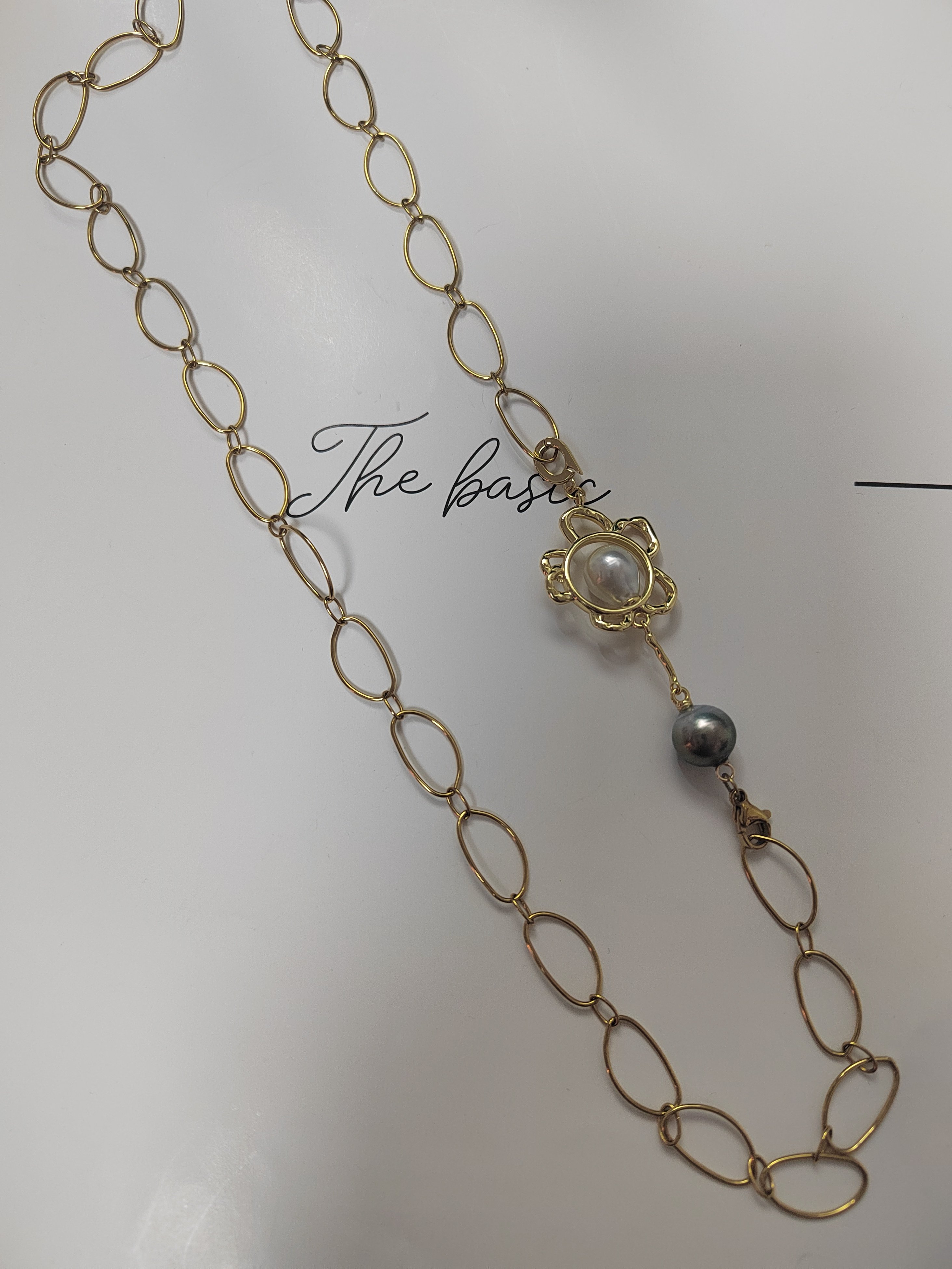 天然海水澳白大溪地巴洛克珍珠延长链项链纯银小花吊坠