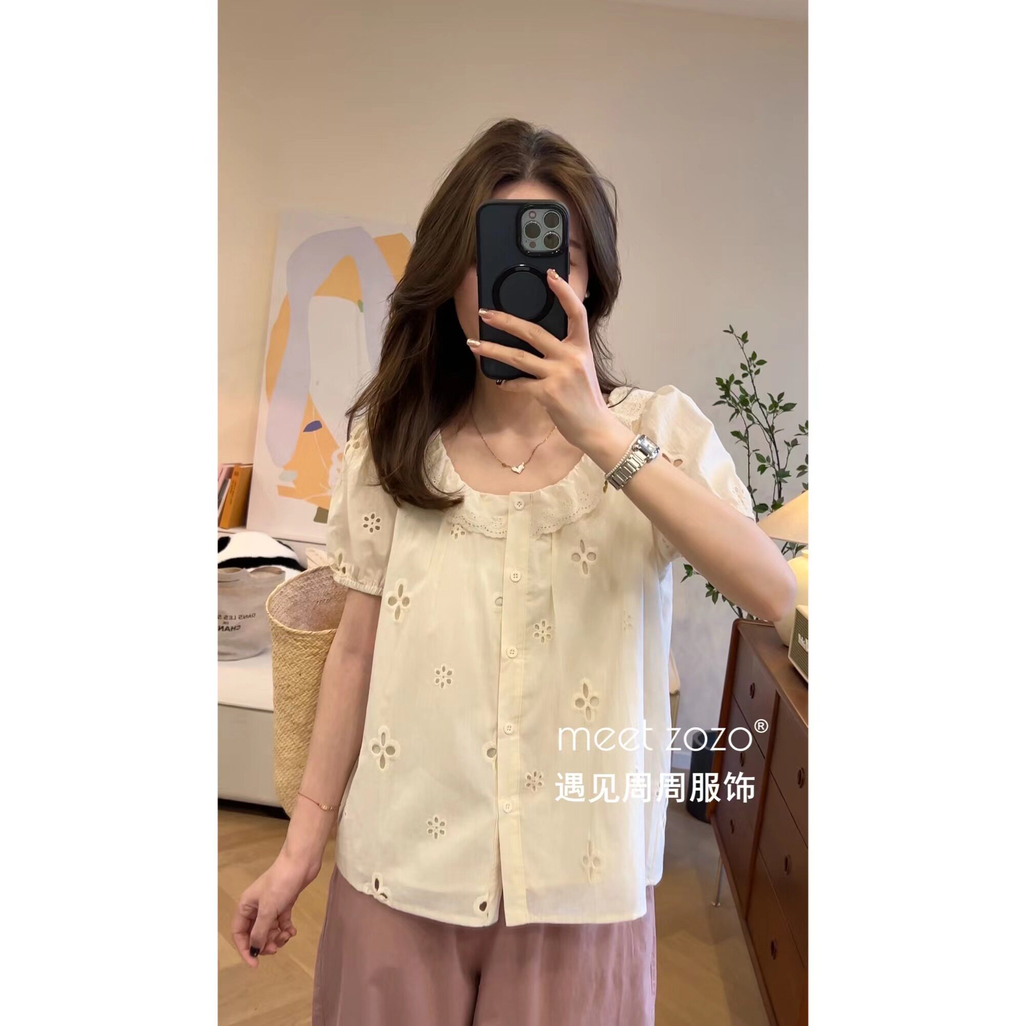 【周周】《雪梨苏打》夏季韩版甜美花边领娃娃衬衫女S46131
