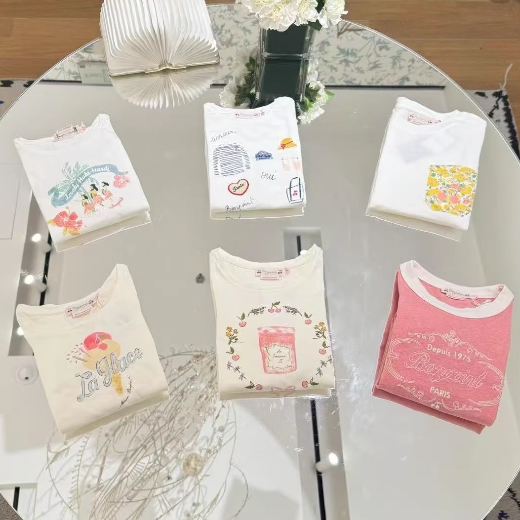 小妤儿Mini | 女童法式T恤系列 儿童春夏花卉印花T恤衫 短袖上衣