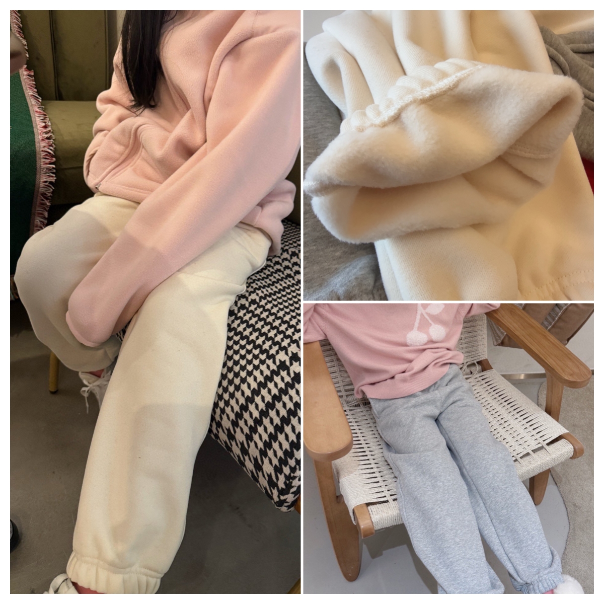 女童米白色加绒休闲卫裤 儿童秋冬加绒加厚裤子 25秋冬保暖束腿裤