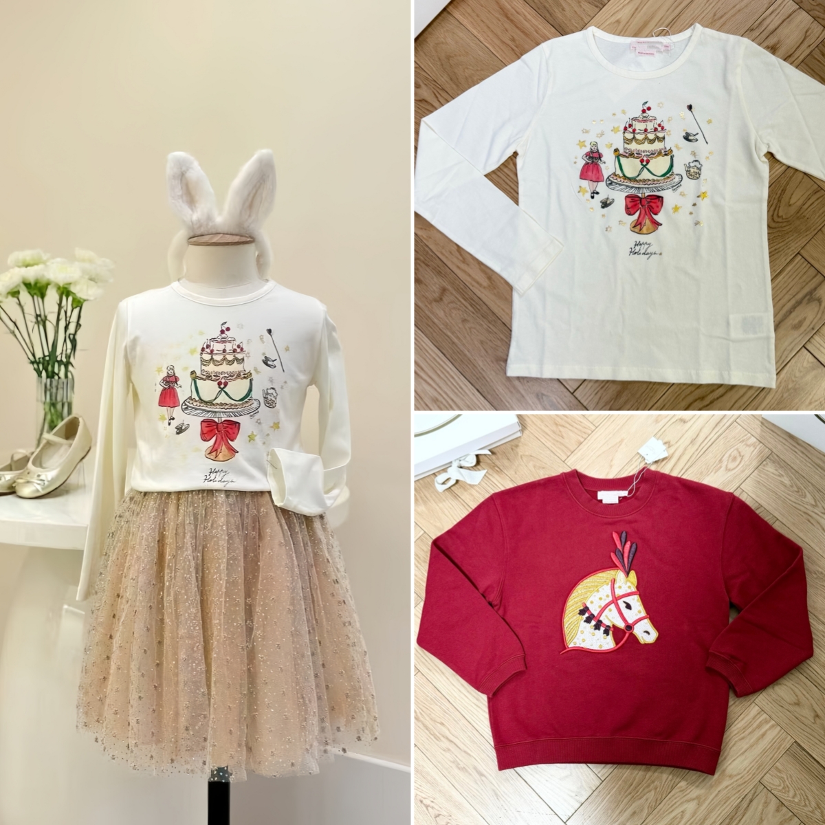 法单~女童樱桃小马圣诞款T恤&卫衣 儿童马年新年红毛圈卫衣 25新