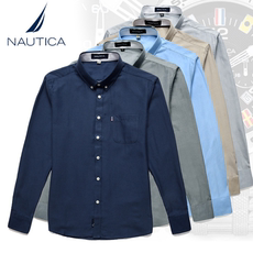Рубашка мужская nautica诺帝卡2021春装男装上衣 美式休闲修身纯色长袖衬衫牛津纺
