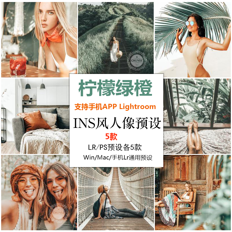 ins风柠檬绿橙色调手机lr预设电脑LR/PS/ACR人像lightroom预设S14