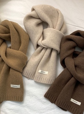 羊毛围巾~精选澳洲羊毛驼色米色保暖针织围巾男女围脖F100623