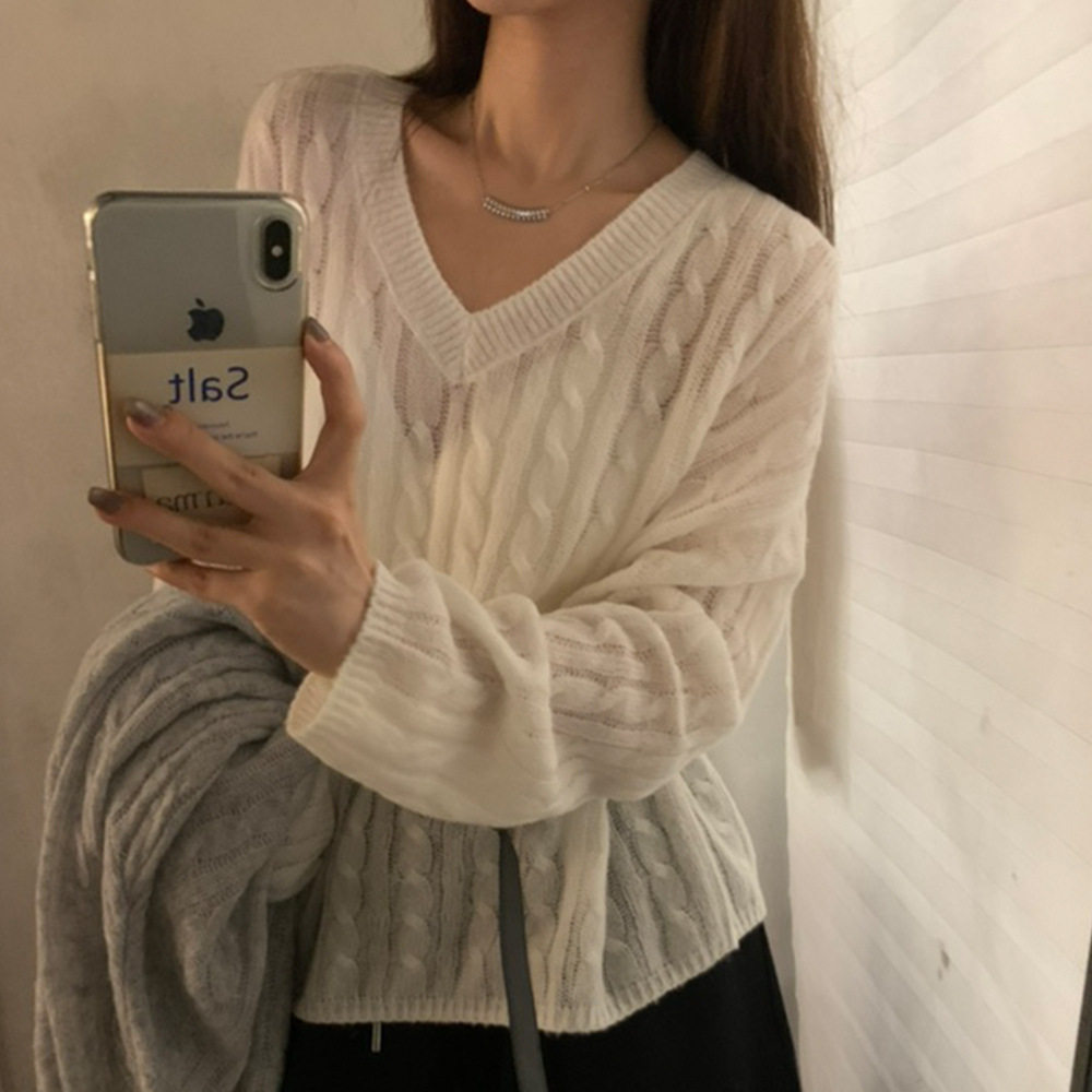 通勤风含山羊绒绞花V领毛衣女秋冬麻花针织衫26秋季新款女装上衣