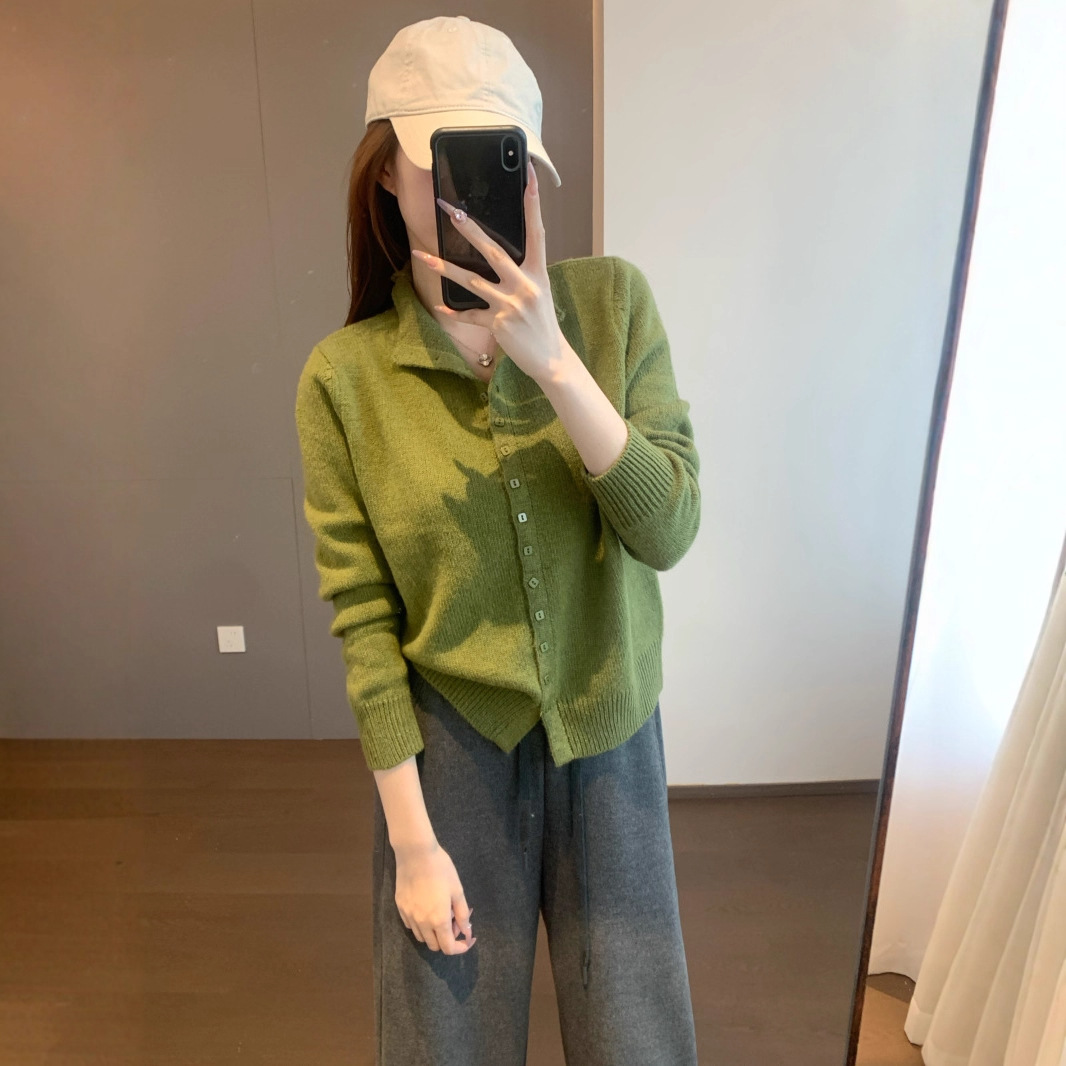 韩系质感 24支羊毛兔毛混纺蓬松温柔绒感立领方扣针织开衫G112814
