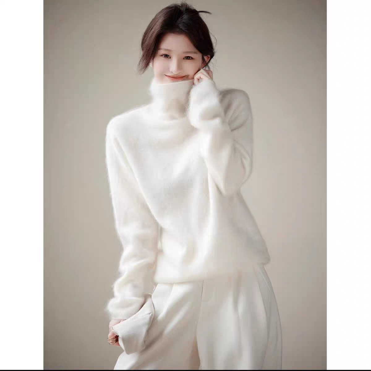 【织雾绒云】羊绒拉绒羊毛拉毛氛围感高领拉绒软糯亲肤针织套头衫