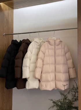 2024泡芙90白鸭绒加厚外套连帽简约中长款羽绒服冬季新款G101708