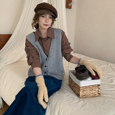 卡伊拉KYLA韩系花纱小背心v领显瘦气质时尚绵羊毛柔软针织马甲批