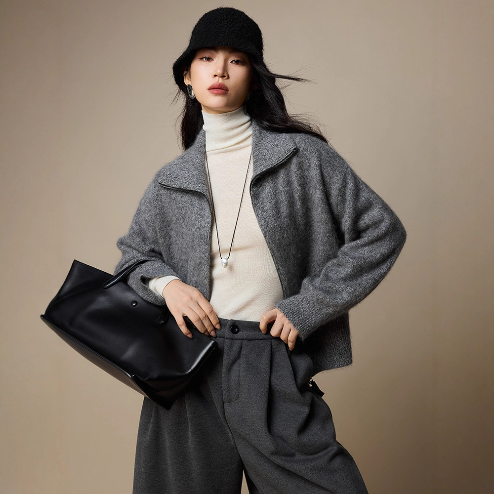 [拉毛系列]长绒拉毛毛衣女秋冬外套2025新款女装拉链羊毛针织开衫