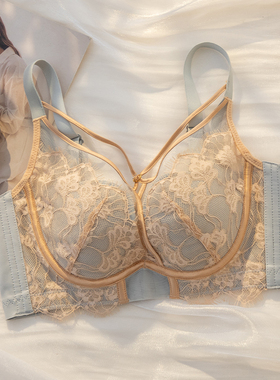 内衣女大胸显小瘦调整型聚拢夏季薄款软钢圈收副乳防下垂文胸套装