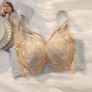 内衣女大胸显小瘦调整型聚拢夏季薄款软钢圈收副乳防下垂文胸套装