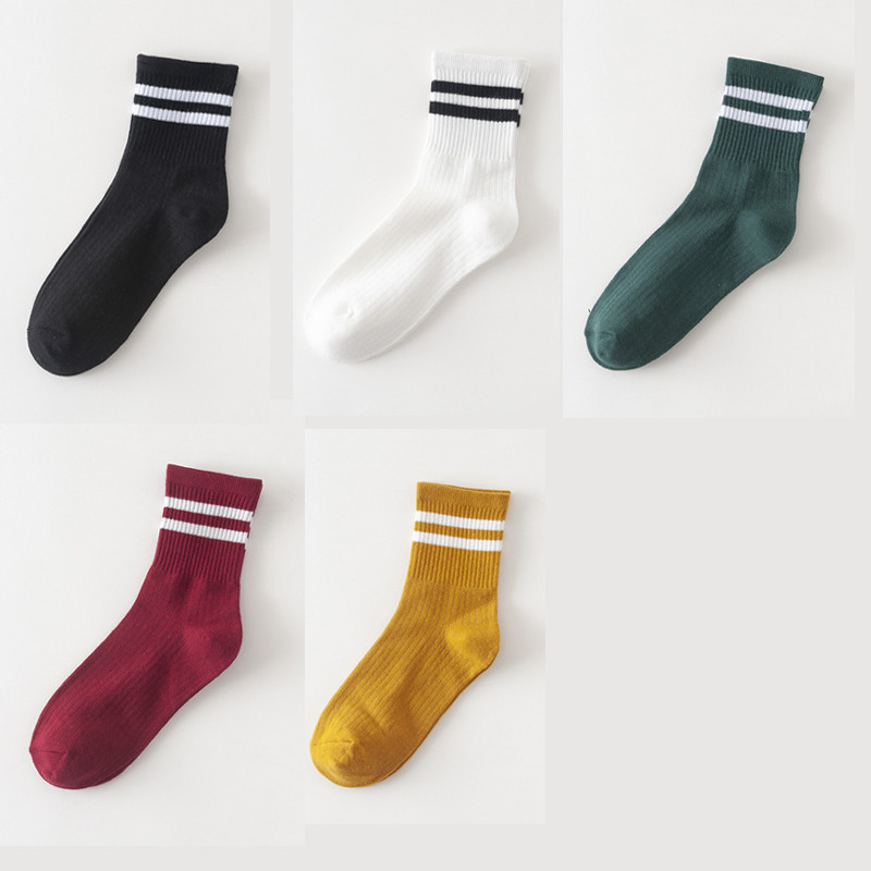 欧若纹女中筒袜韩版两道杠双杠二杠两条杠黑白棒球中桶配老爹鞋