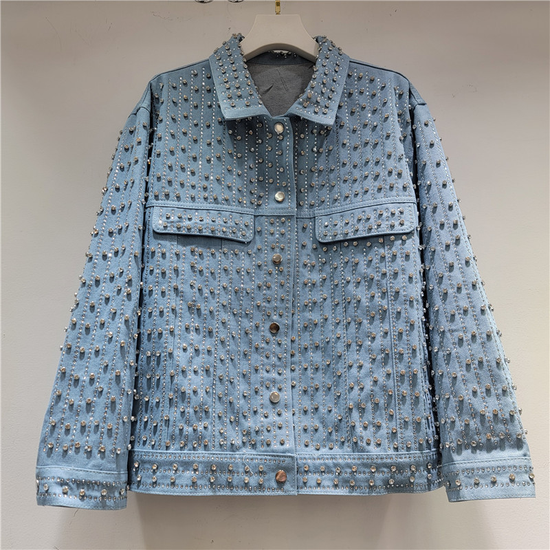 重工镶钻牛仔外套女潮2025秋季新款宽松显瘦欧洲站长袖夹克上衣