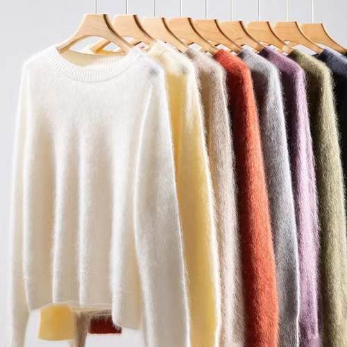 【断码特价，5折】羊绒拉绒无缝一体圆领毛衣绒感长袖针织衫AA