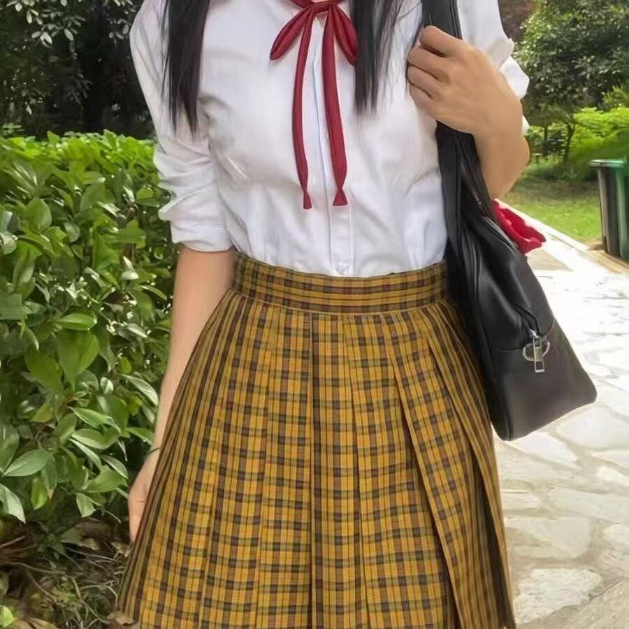 通勤短裙黄色学院风常规向日葵