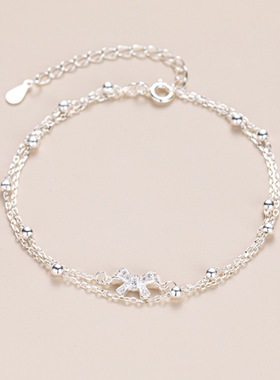 925纯银双层女士蝴蝶结手链女轻奢小众高级感精致不掉色手饰新款