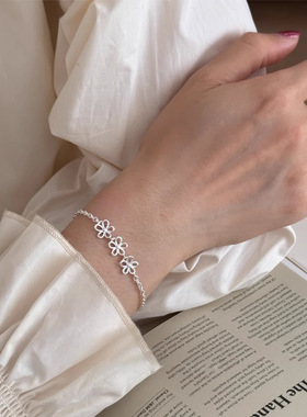 S925纯银花朵环形手链女ins小众高级感轻奢百搭新品手饰个性百搭