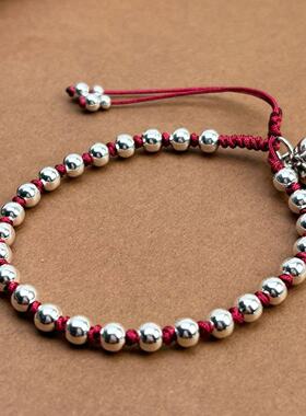 2025新款福星手链宝宝红绳手链手工编织新生儿银珠手绳满月礼物