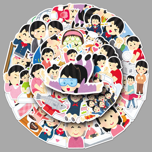 50张Irasutoya日本小人贴纸可爱打工人表情包防水装饰手机壳贴纸