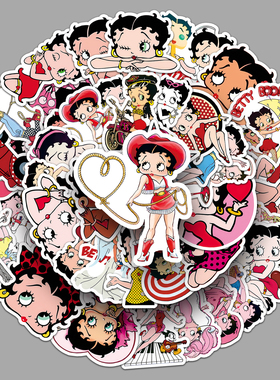 50张贝蒂小姐贴纸Betty Boop卡通防水装饰平板电脑头盔手机壳贴纸