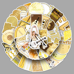 50张泰勒fearless贴画Taylor专辑黄色系歌词彩绘手机壳行李箱贴纸