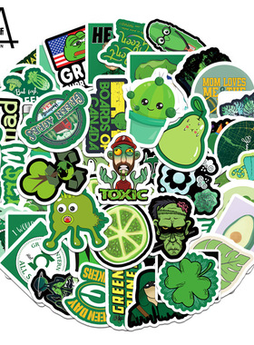 68张绿色系列不重复涂鸦贴纸 行李箱摩托车平板电脑卡通装饰贴纸