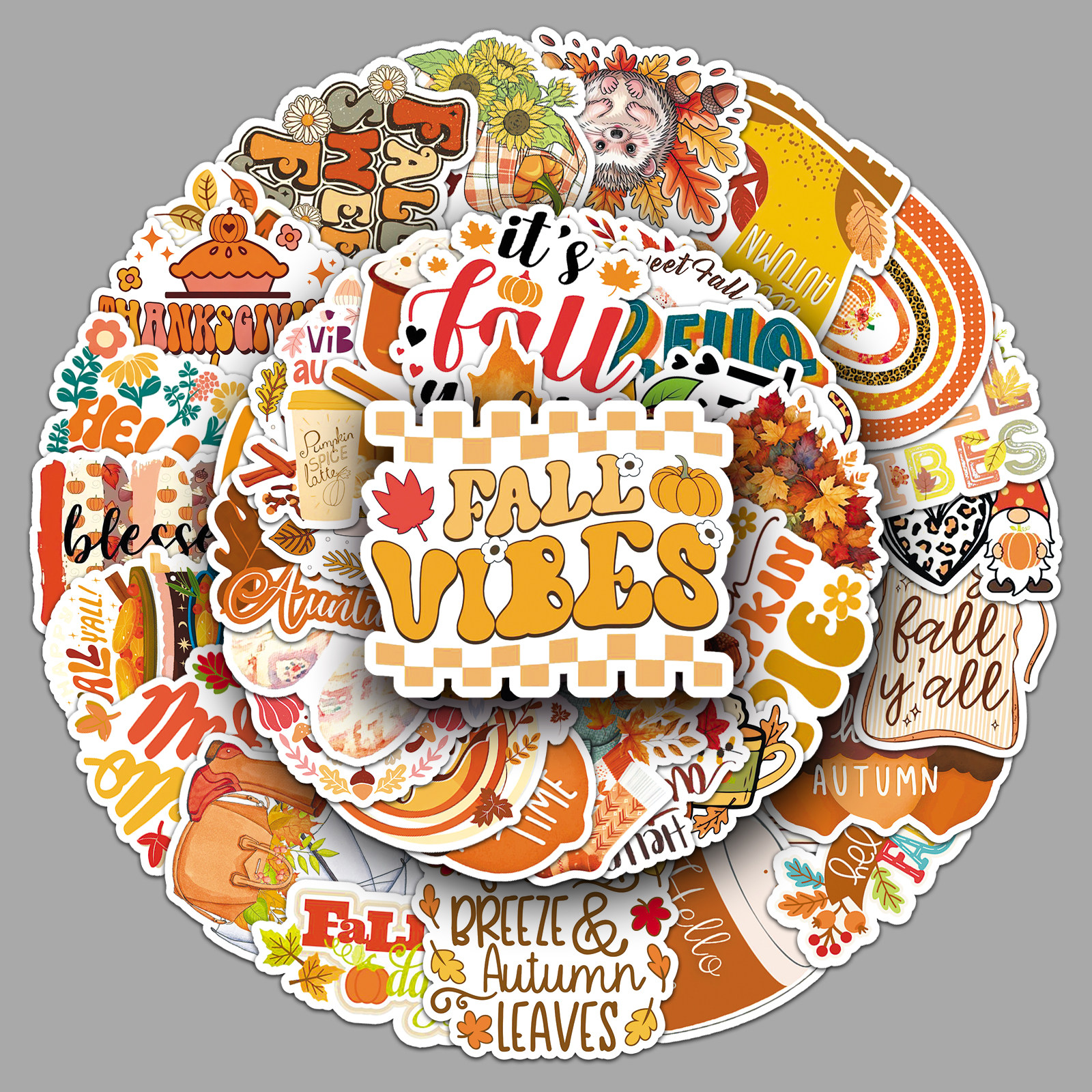 50张HAPPY FALL涂鸦贴纸秋天个性diy装饰防水手账本相册iPad贴纸