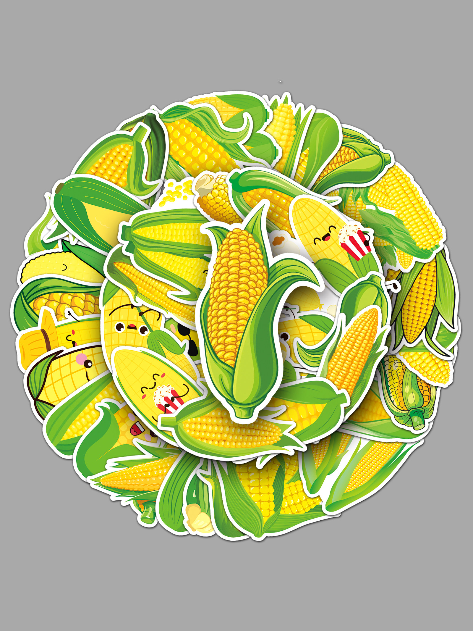 50张玉米贴纸美食蔬菜卡通涂鸦防水可爱装饰旅行箱汽车滑板车贴画
