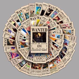 50张海贼王通缉令贴画日漫艾斯萨博路飞悬赏海报咕卡手账滴胶贴纸