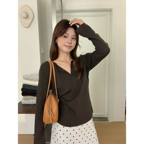 ING-V领显瘦针织上衣女秋季新款2036简约软糯纯色打底针织衫w9566