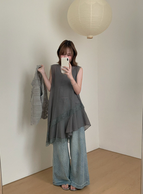 Flower & April-无袖连衣裙女春季白色叠穿中长裙子连衣裙170222