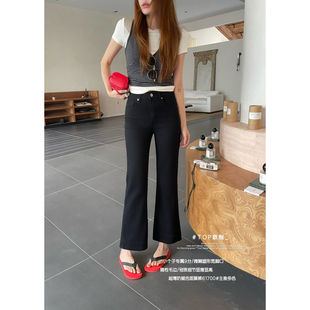 TOP 欧制-小个子专属9分微喇塑形宽脚口随性毛边牛仔裤61700黑色