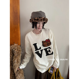 T恤25781 韩货卡通kitty字母印花磨毛加厚宽松圆领长袖 FISH