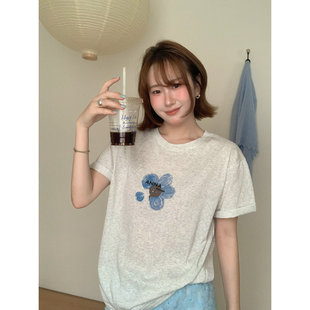 lower April（FA）-T恤女白色圆领百搭减龄显瘦上衣短袖T恤170612