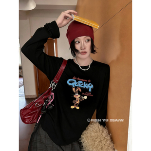 T恤25791 货卡通兔子字母印花内里抓绒正肩宽松圆领长袖 FISH