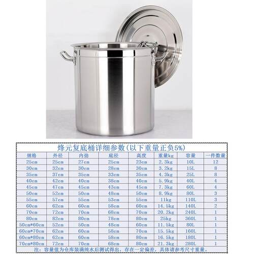 3.汤0不FY-FDTT钢水锈复底桶 商用加厚带盖厨具桶大汤锅油桶卤煮