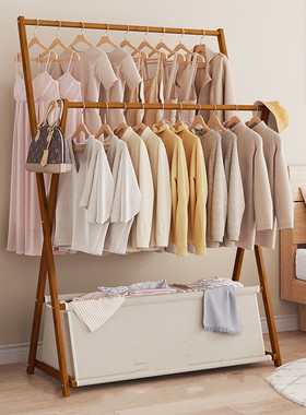落地挂衣架子卧室折叠收纳实木家用不占空间阳台置物衣帽架放衣服