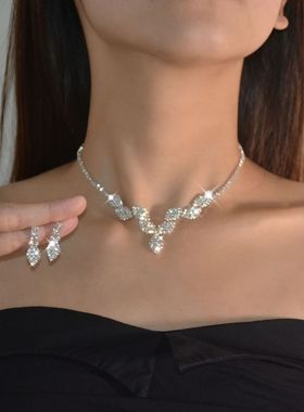 小众简约时尚气质耳环项链套装女