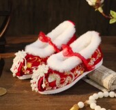 子冬季 女童绣花鞋 棉鞋 古装 儿童汉服鞋 鞋 加绒翘头童鞋 表演出唐装