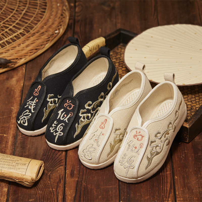 中国风男童鞋子古风老北京唐装布鞋儿童演出汉服鞋古装唐朝古代鞋