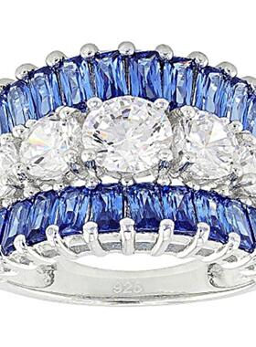 轻奢速卖通爆款 精美创意镶蓝色锆石结婚戒指 欧美女士手饰