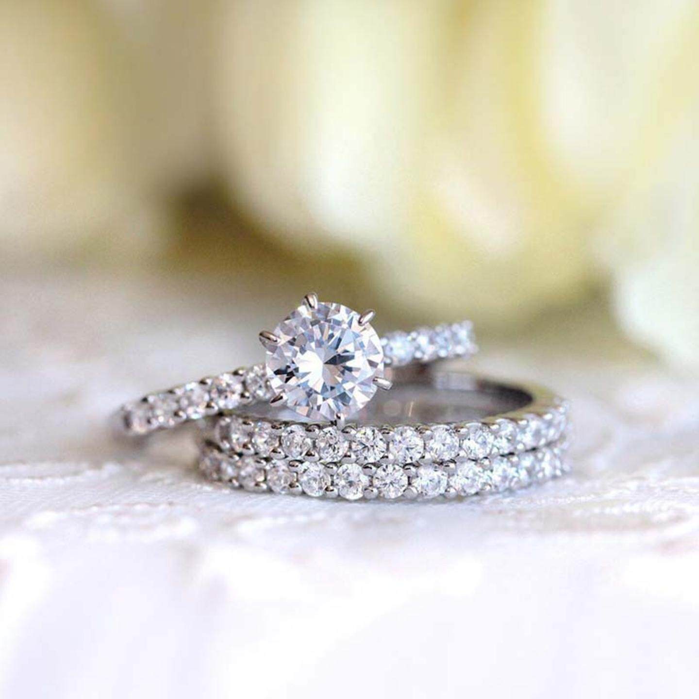 轻奢速卖通热卖微镶套戒 排钻求婚结婚戒指女 欧美时尚订婚三套戒