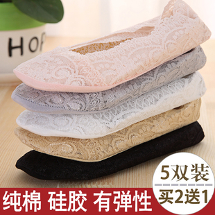 春夏纯棉硅胶防滑蕾丝船袜不掉跟女袜薄款 隐形浅口低帮纯棉袜子女