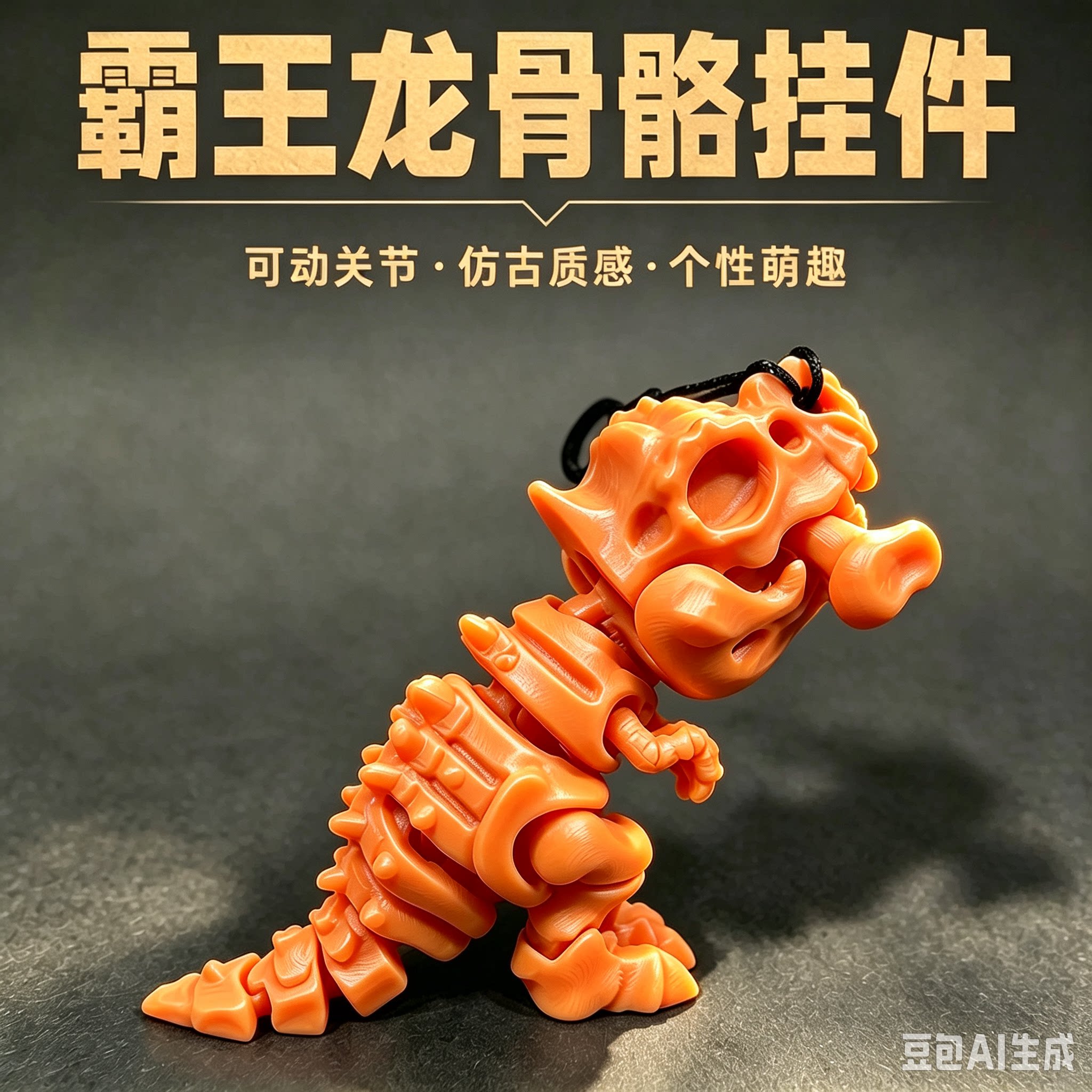 霸王龙骨骼挂件可动关节恐龙仿古质感钥匙扣个性萌趣潮流装饰摆件