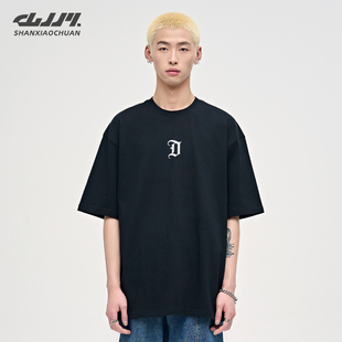 山小川潮牌基础字母印花短袖 重磅国潮情侣上衣 男女体恤T恤半袖