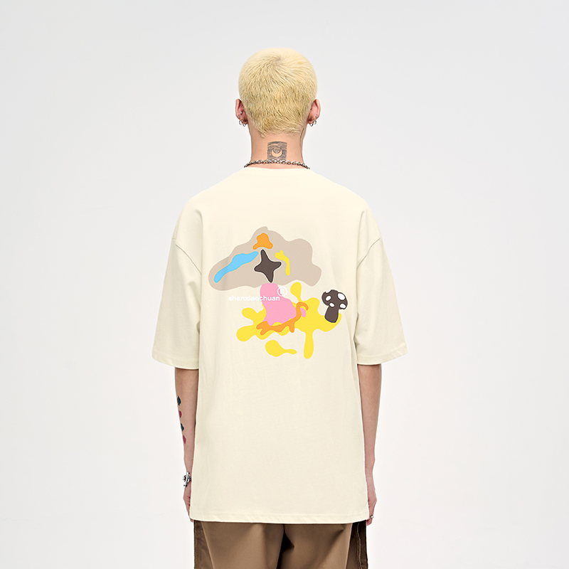 山小川潮牌创意蘑菇印花夏季男士短袖T恤重磅纯棉上衣情侣装体恤 男装 T恤 原图主图