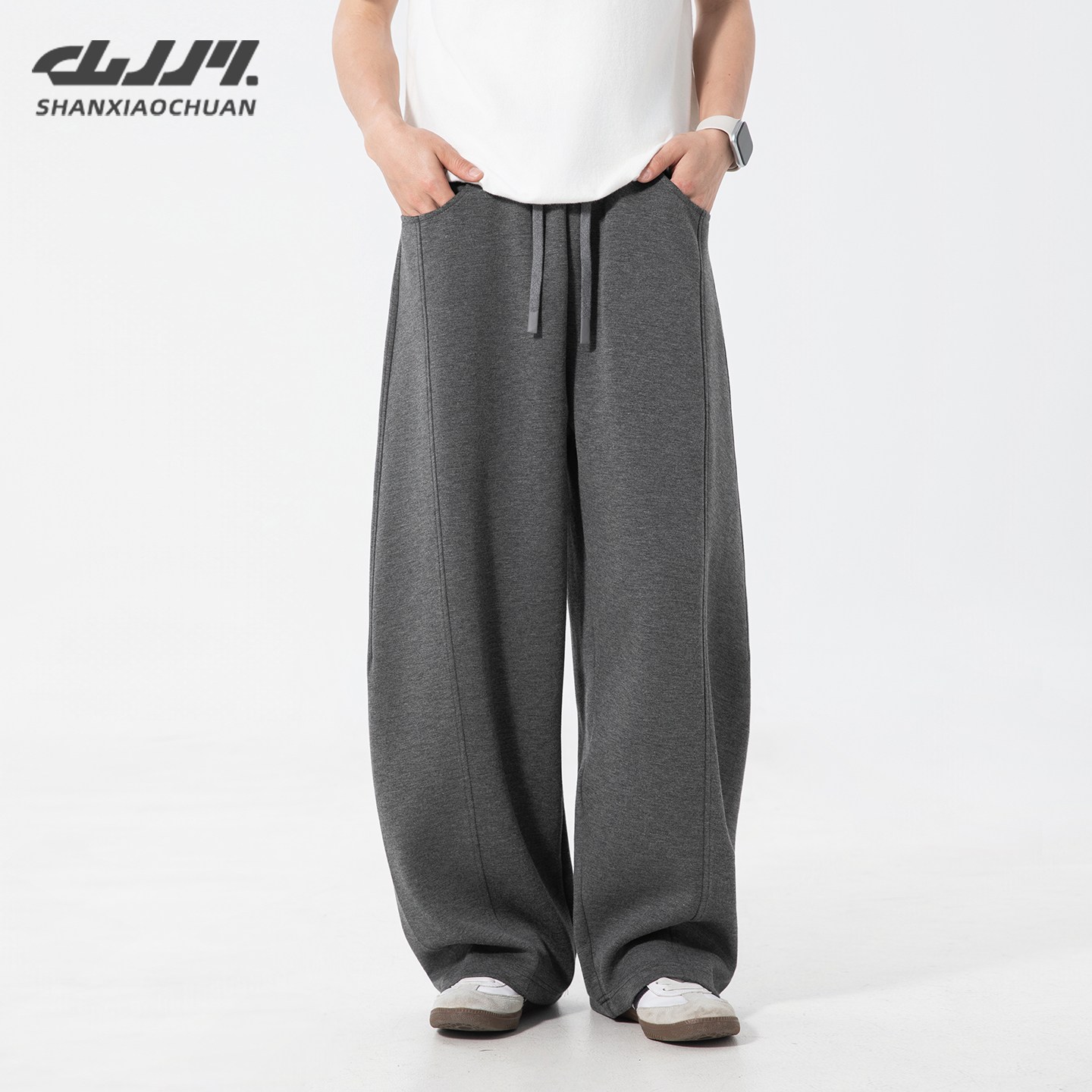 山小川弯刀裤男款秋季纯色cleanfit垂感休闲卫裤拼接阔腿运动裤子